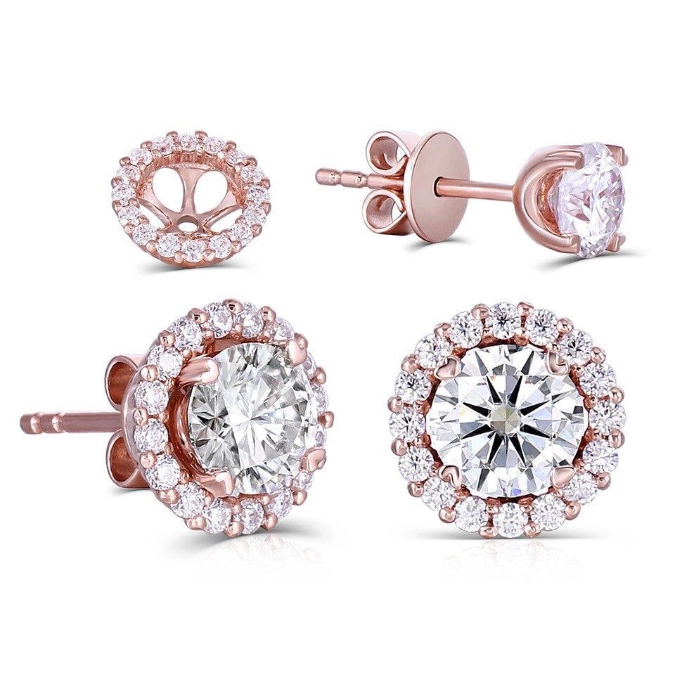 Mens Silicone Rings Australia  Round Cut Moissanite Halo Earrings, Removable Jackets, Choose Your Stone Size and Metal