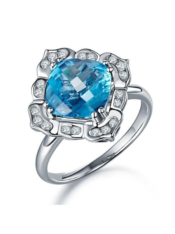 Platinum Wedding Bands Australia  3.00ct Cushion Cut Blue Topaz Engagement Ring, Available in All Metals