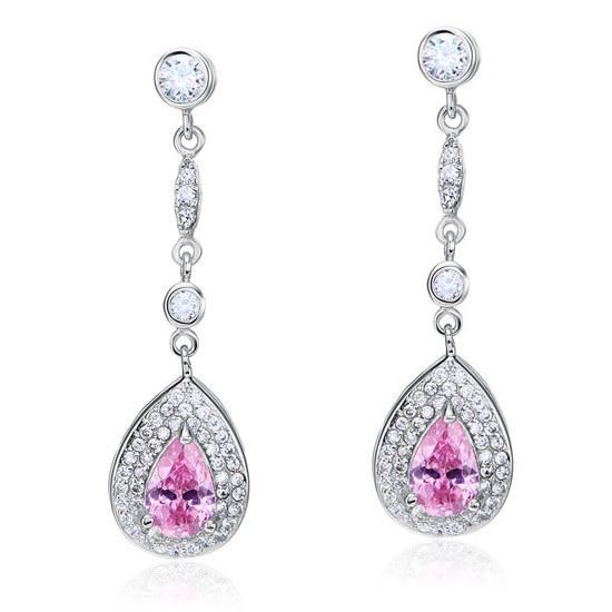 Non Traditional Engagement Rings Australia  1.50ct each, Vintage Art Deco, Pear Cut Pink Diamond Drop Earrings, 925 Sterling Silver