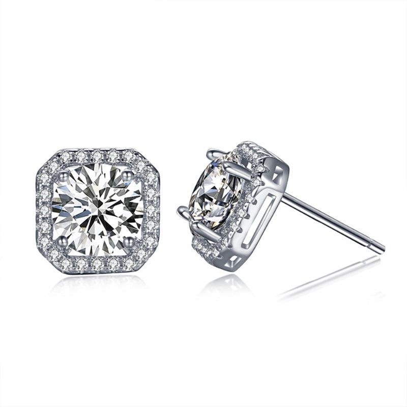 Engagement And Wedding Ring Sets Australia   1.25ct Round Halo Diamond Stud Earrings, 925 Sterling Silver