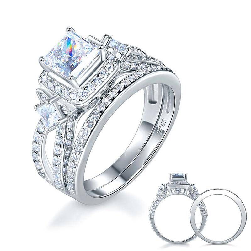 Wedding ring United Arab Emirates  1.00ct Vintage Princess Cut Diamond Bridal Ring Set, 925 Sterling Silver