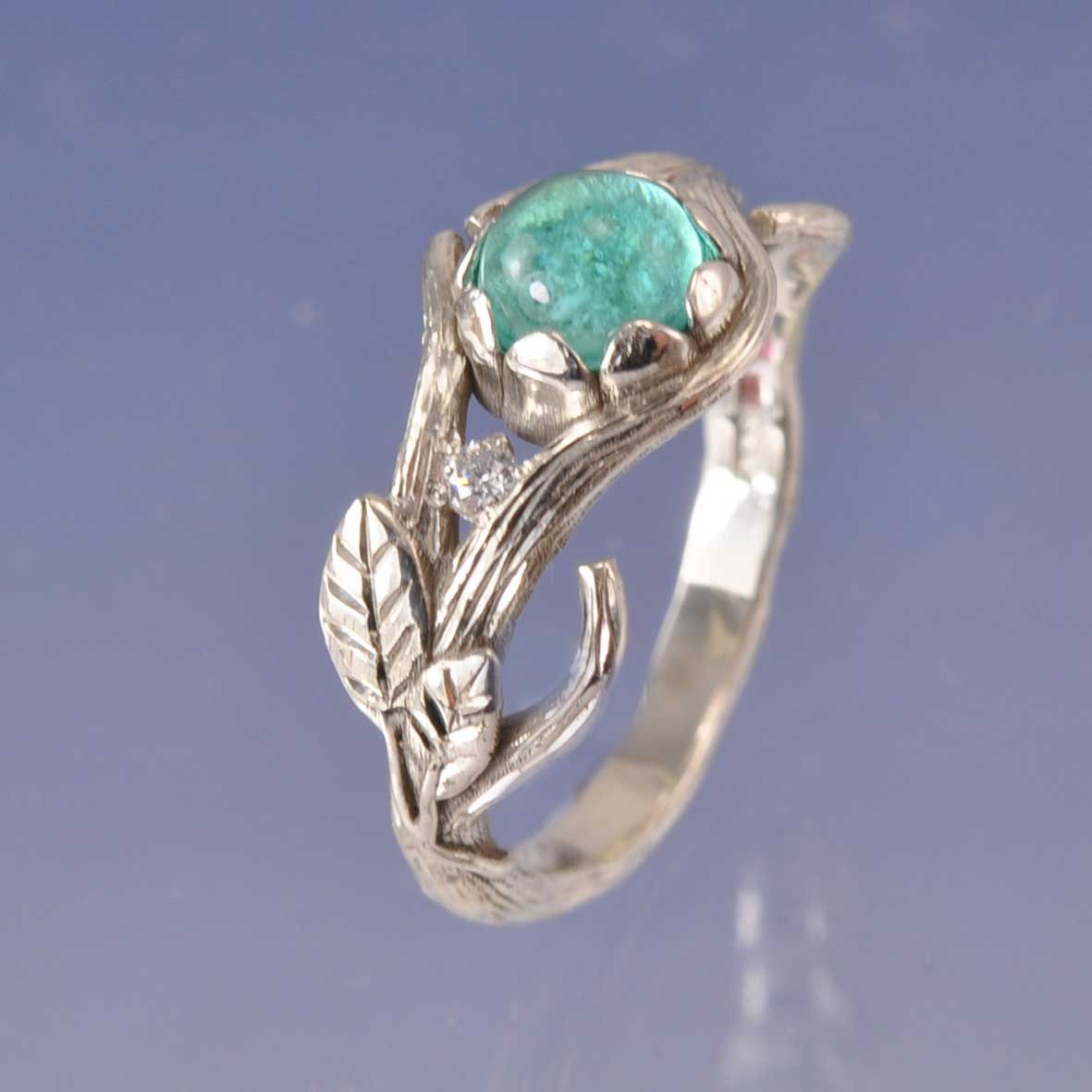 Cremation Ash Ring - Petal Twig With Diamond