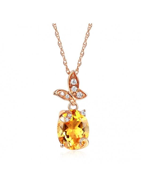 Black Men's Rings Australia  2.00ct Oval Cut Citrine Pendant, Gemstone and Diamond Necklace, 14kt Rose Gold