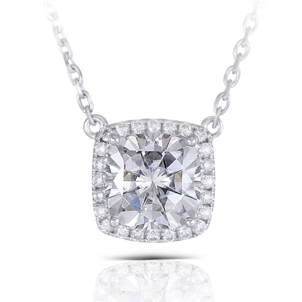 Mens Wedding Rings Sydney Cbd  Cushion Cut Moissanite Necklace, Classic Halo Pendant, Choose Your Stone Size and Metal