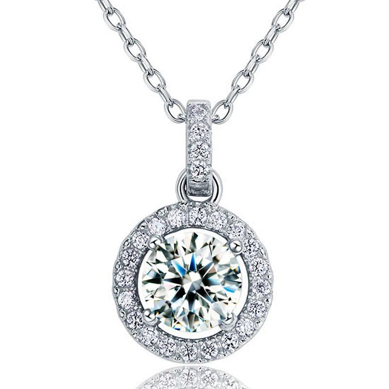 Bridal Sets Australia  1.00ct Diamond Halo Pendant, Classic Round Cut Diamond Necklace, 925 Silver