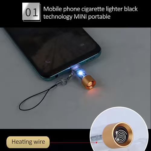 🔥🔥Golden Transparent flameless Windproof Coil Mini Type-C Lighter (Pack Of 5)