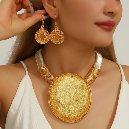 🔥🔥🔥Exaggerate Aluminium Circle Jewelry Sets for Women Gold Color Silver Color African Necklace Earrings Set Party Jewelry Gifts