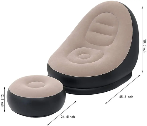 Inflatable Flocked Lazy Sofa With Footrest, Portable Single Recliner For Relax