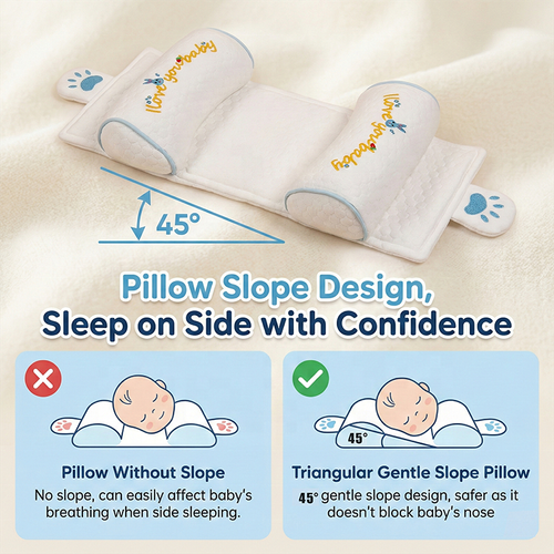 Anti-Flat Head Baby Shaping Pillow | Soft Cotton, Adjustable & Breathable for 0-12 Months Babies