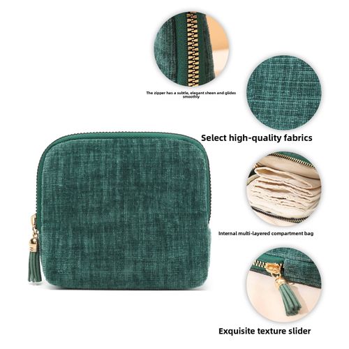 Portable Velvet Jewelry Storage Bag with Zipper Tassel, Multi-Layer Anti-Tangle Earring Necklace Organizer