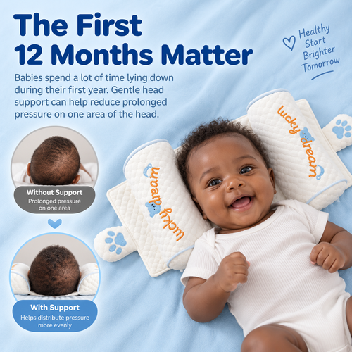 Adjustable Baby Head Support Pillow | Soft Cotton, Breathable & Washable  for 0-12 Months Babies