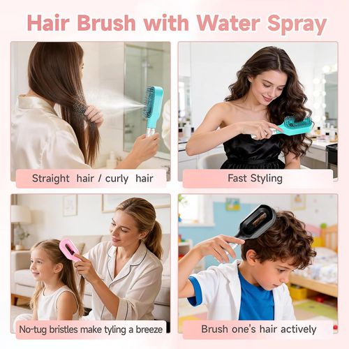 Spray Hair Brush, 2-in-1 Anti-Frizz Detangling Comb with Water Spray for Curly & Straight Hair, Fluffy Styling Tool for Ghanaian Hair Care