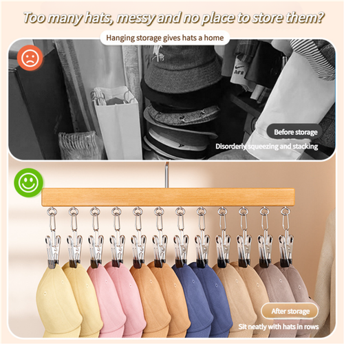 Heavy-Duty No-Mark Stainless Steel Wooden Hanger with 12 Clips, Wet or Dry Closet Organizer