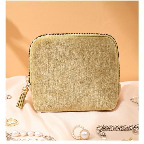 Portable Velvet Jewelry Storage Bag with Zipper Tassel, Multi-Layer Anti-Tangle Earring Necklace Organizer