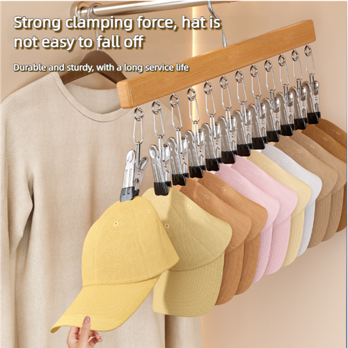 Heavy-Duty No-Mark Stainless Steel Wooden Hanger with 12 Clips, Wet or Dry Closet Organizer