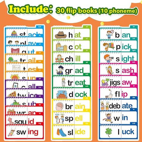 30PCS Kids Phonics Word Family Flip Books - Ghana Preschool Early Reading & Rhyming Learning Cards