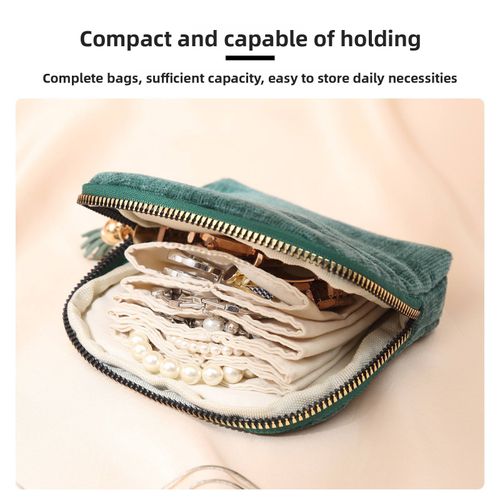 Portable Velvet Jewelry Storage Bag with Zipper Tassel, Multi-Layer Anti-Tangle Earring Necklace Organizer