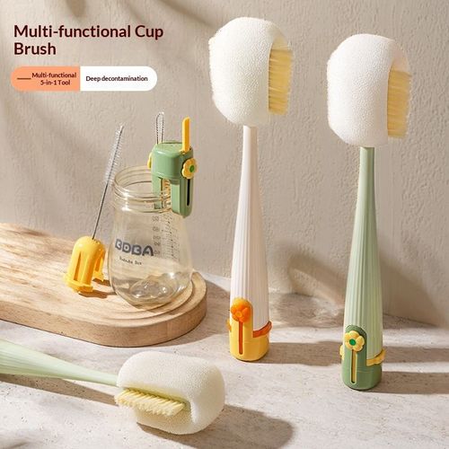 5-in-1 Multifunctional Bottle Brush Set, Multi-Purpose Cleaning Brush for Cup Lids, Straws, Baby Bottles, Universal Household Kitchen Cleaning Tool