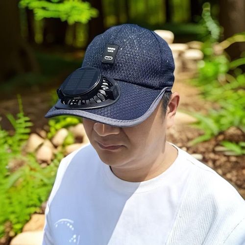 New Solar Powered Fan Sun HAT UV Protection Wide Brim Mesh Cap Unisex