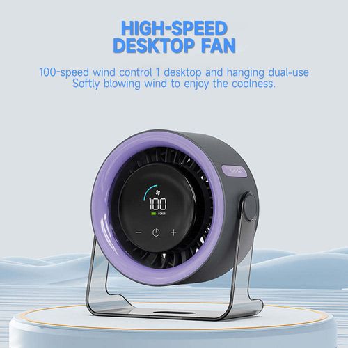 Rechargeable High-Speed Desktop Fan, 100-Speed Adjustable Circulating Fan, USB Silent Wall-Mountable Mini Cooling Fan with LED Power Display for Ghana Blackout, Office & Dorm