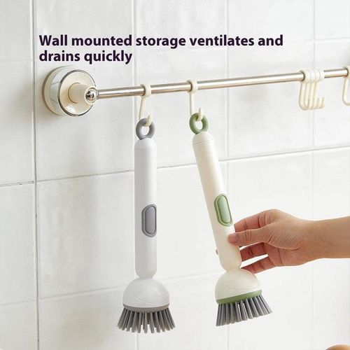 360° multipurpose non-stick long pot brush with liquid soap dispenser