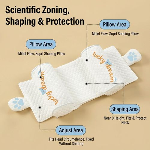 Anti-Flat Head Baby Shaping Pillow | Soft Cotton, Adjustable & Breathable for 0-12 Months Babies