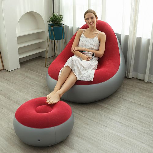 Inflatable Flocked Lazy Sofa With Footrest, Portable Single Recliner For Relax