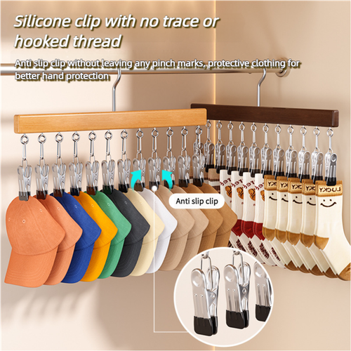 Heavy-Duty No-Mark Stainless Steel Wooden Hanger with 12 Clips, Wet or Dry Closet Organizer