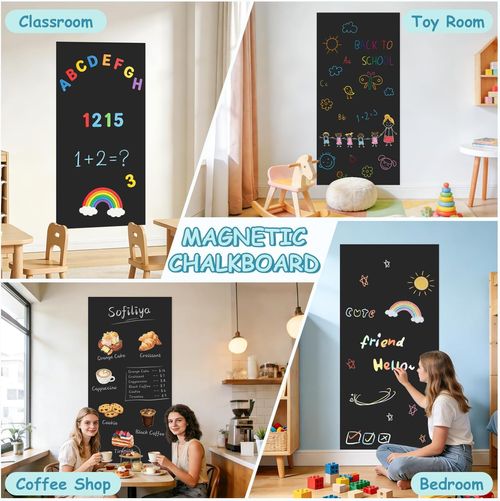 Premium Self-Adhesive Magnetic Blackboard Full Learning Kit with Letters, Numbers, Markers & Eraser