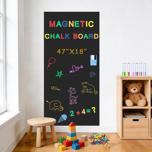 Premium Self-Adhesive Magnetic Blackboard Full Learning Kit with Letters, Numbers, Markers & Eraser