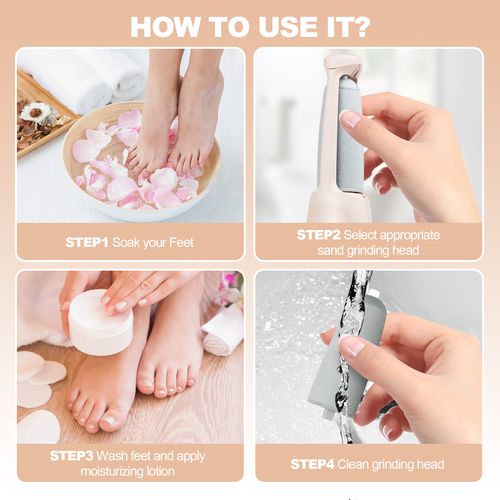 New Rechargeable Electric Foot Grinder with 2 Grinding Heads - Remove Calluses, Dead Skin & Cracked Heels, Portable Pedicure Exfoliator for Home Foot Care