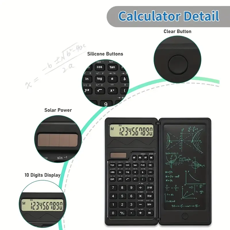 Calculadoras científicasCalculadora dobrável com display LCD de 10 dígitos com placa de escrita, fonte de alimentação dupla solar e bateria para professor, engenheiro🚀Tempo limitado com 50% desconto💸🚀