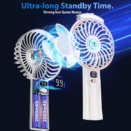 Small Fashion USB Rechargeable Portable Handheld Fast Cooling Electric Emergency Fan With Water Mist Display For Indoor Outdoor