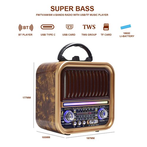 الراديو الفرعوني RX-730SD بضحكة الديسكو والباس القوي - شحن بالشمس وبطارية 18650