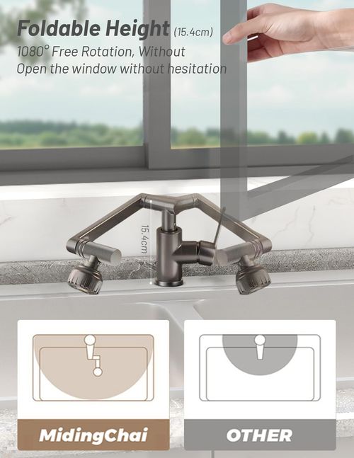 🔥Hot Seller🔥 COD！Front Window Kitchen Tap Foldable, 1080° Flexible Mixer Tap Kitchen Sink Tap with 2 Jet Types Faucet, for Bathroom  Sink, Lead-Free  Nickel-Free Stainless Steel (Modern)