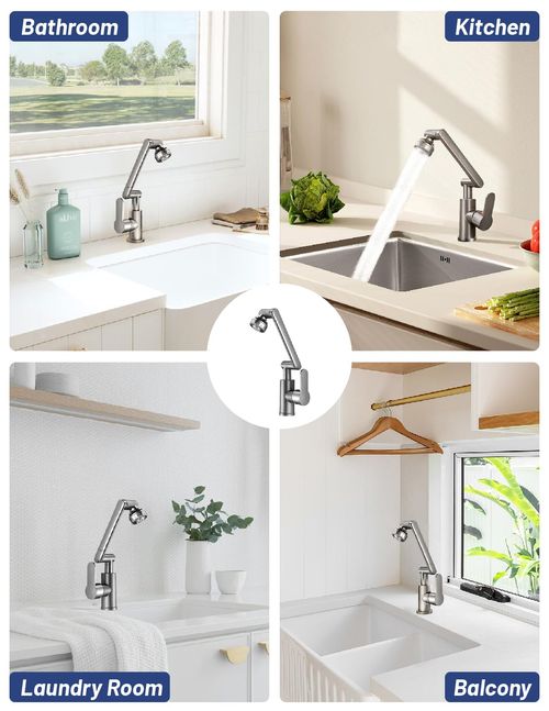 🔥Hot Seller🔥 COD！Front Window Kitchen Tap Foldable, 1080° Flexible Mixer Tap Kitchen Sink Tap with 2 Jet Types Faucet, for Bathroom  Sink, Lead-Free  Nickel-Free Stainless Steel (Modern)