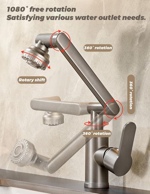 🔥Hot Seller🔥 COD！Front Window Kitchen Tap Foldable, 1080° Flexible Mixer Tap Kitchen Sink Tap with 2 Jet Types Faucet, for Bathroom  Sink, Lead-Free  Nickel-Free Stainless Steel (Modern)