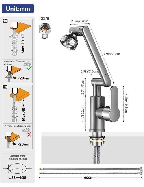🔥Hot Seller🔥 COD！Front Window Kitchen Tap Foldable, 1080° Flexible Mixer Tap Kitchen Sink Tap with 2 Jet Types Faucet, for Bathroom  Sink, Lead-Free  Nickel-Free Stainless Steel (Modern)
