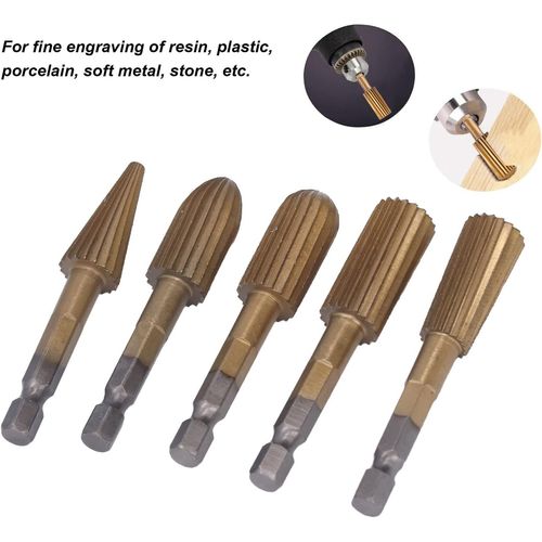 5‑Pack High‑Speed‑Steel Hex‑Shank Rotary File Burr Set