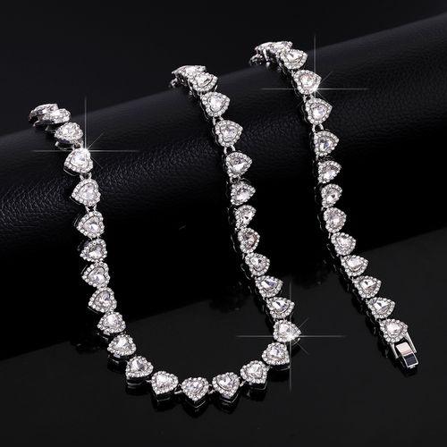 Heart-shaped cuban Necklace Bracelet jewelry set