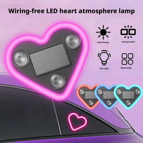 Buy1 get 1free -Solar Powered Wireless LED Heart C-Pillar Neon Light（red and blue）