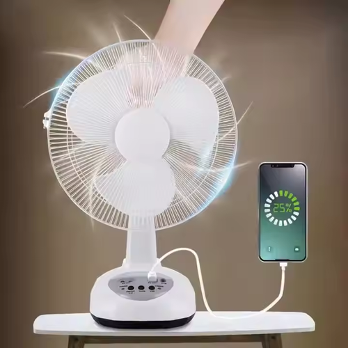 Nuevo ventilador recargable con panel solar, puerto USB, luz LED