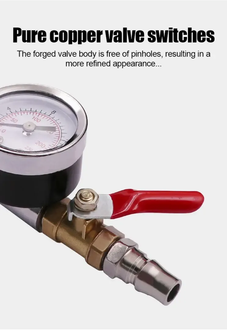 Tire quick inflator with valve and pressure gauge