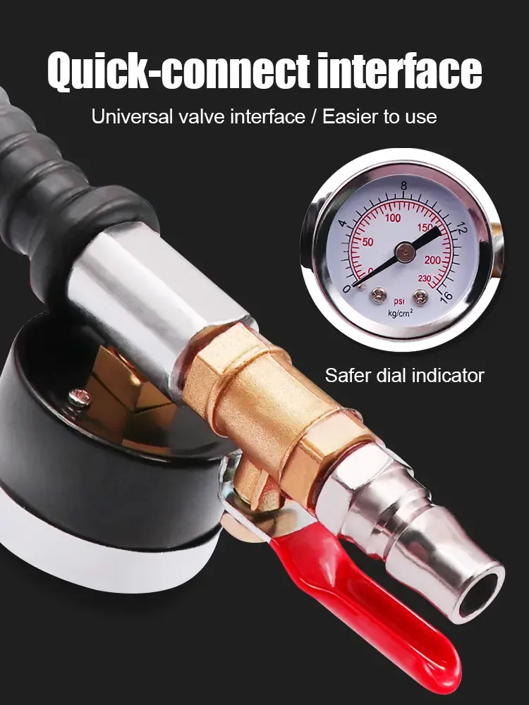 Tire quick inflator with valve and pressure gauge