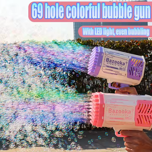 Automatic 69 Holes Launcher Rocket Blowing Bubble Gun MachineToy Electric Bubble toys