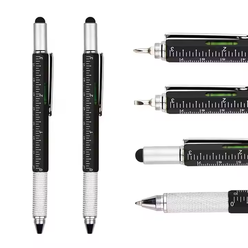 6 in 1 Multifunction Pen Metal Ballpoint Stylus tool Pen with Screwdriver Ruler Level Touch Stylus