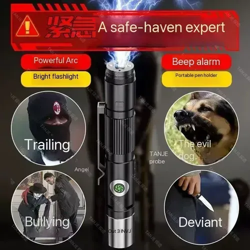 Arc Electric Shock Flashlight Rechargeable Self-defense Torch Lights for Home