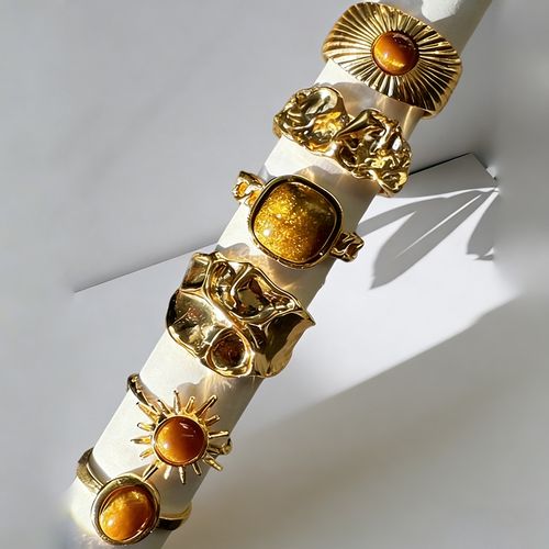 Vintage Irregular Geometric Gemstone Ring Set