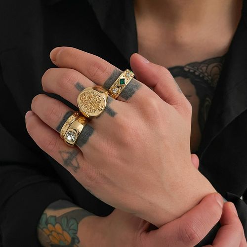 Fashion Retro Gold Signet Rings 4Pcs Jewelry Set💚