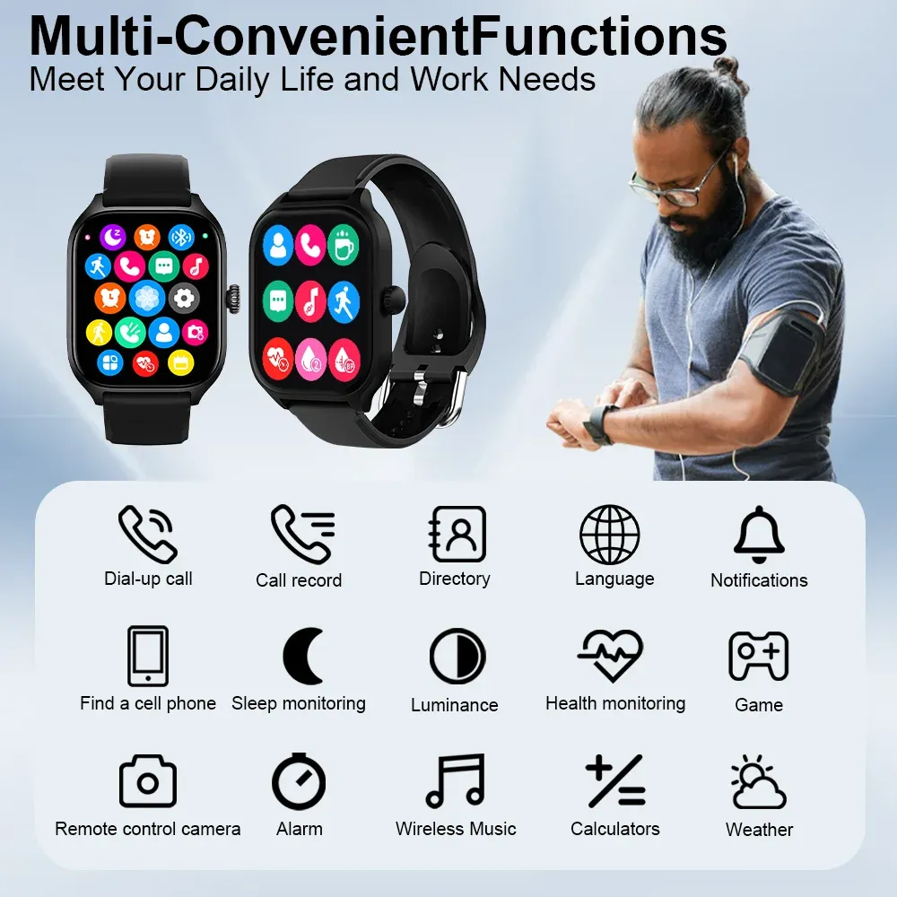 H9 Smartwatch Bluetooth Call Message Alert Heart Rate Monitor 2.01 Screen⌚